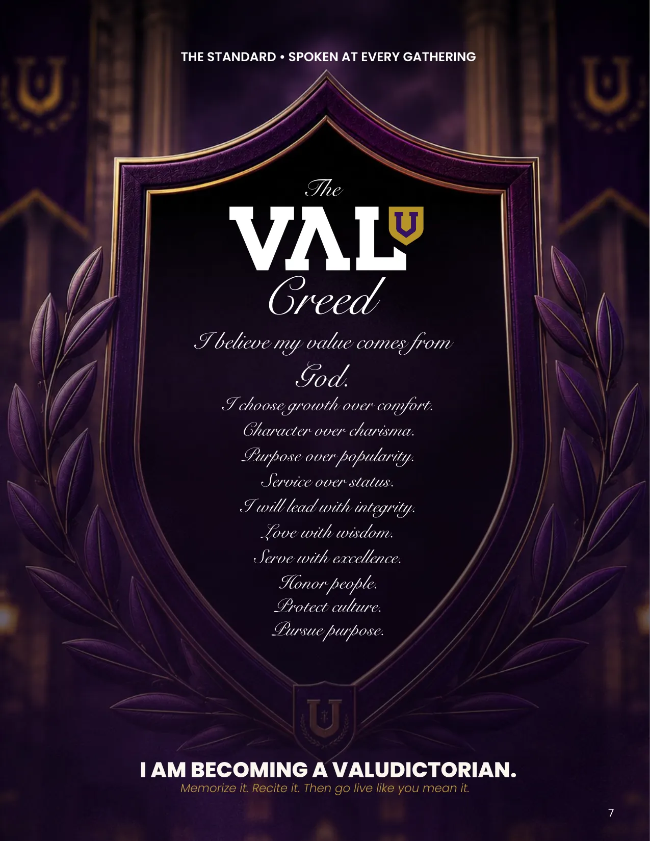 Page 7 of 24 of the Scholar's Guide: The Creed. Spoken at every gathering.