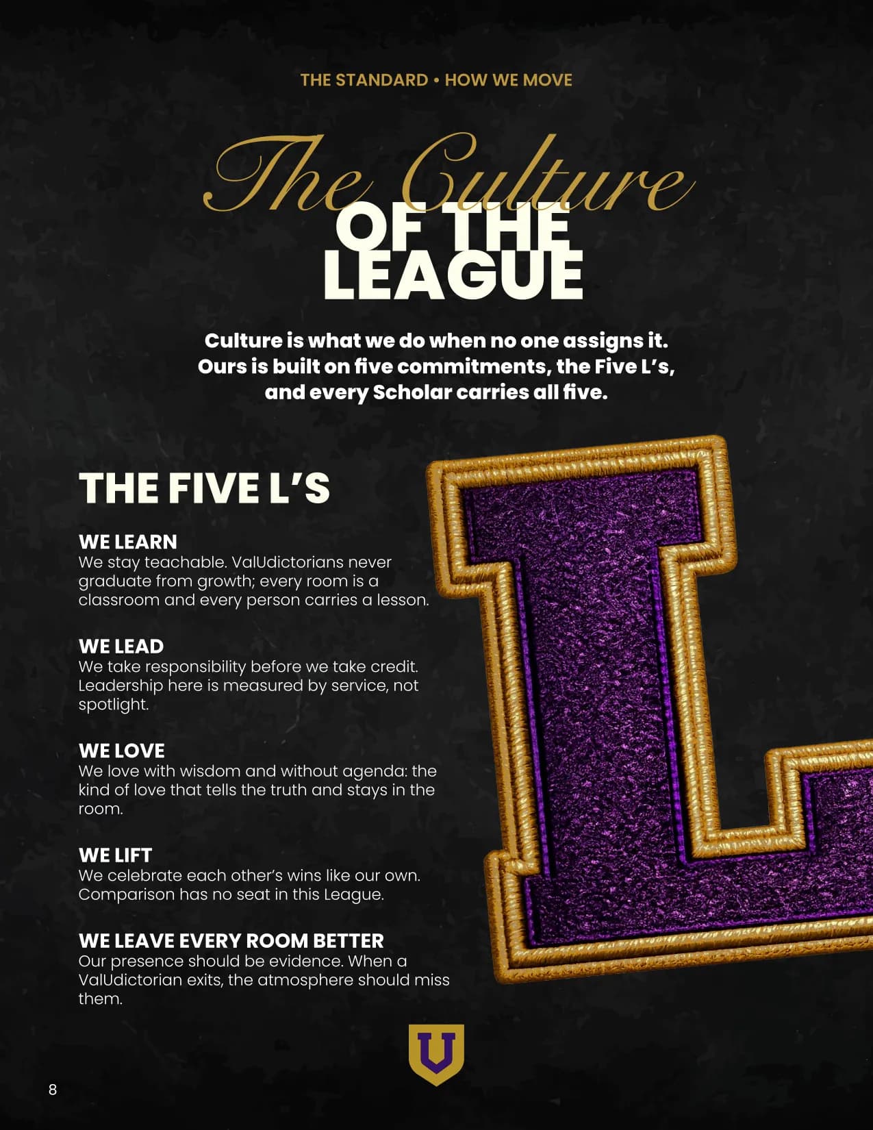 Page 8 of 24 of the Scholar's Guide: The Culture of the League. Culture is what we do when no one assigns it.